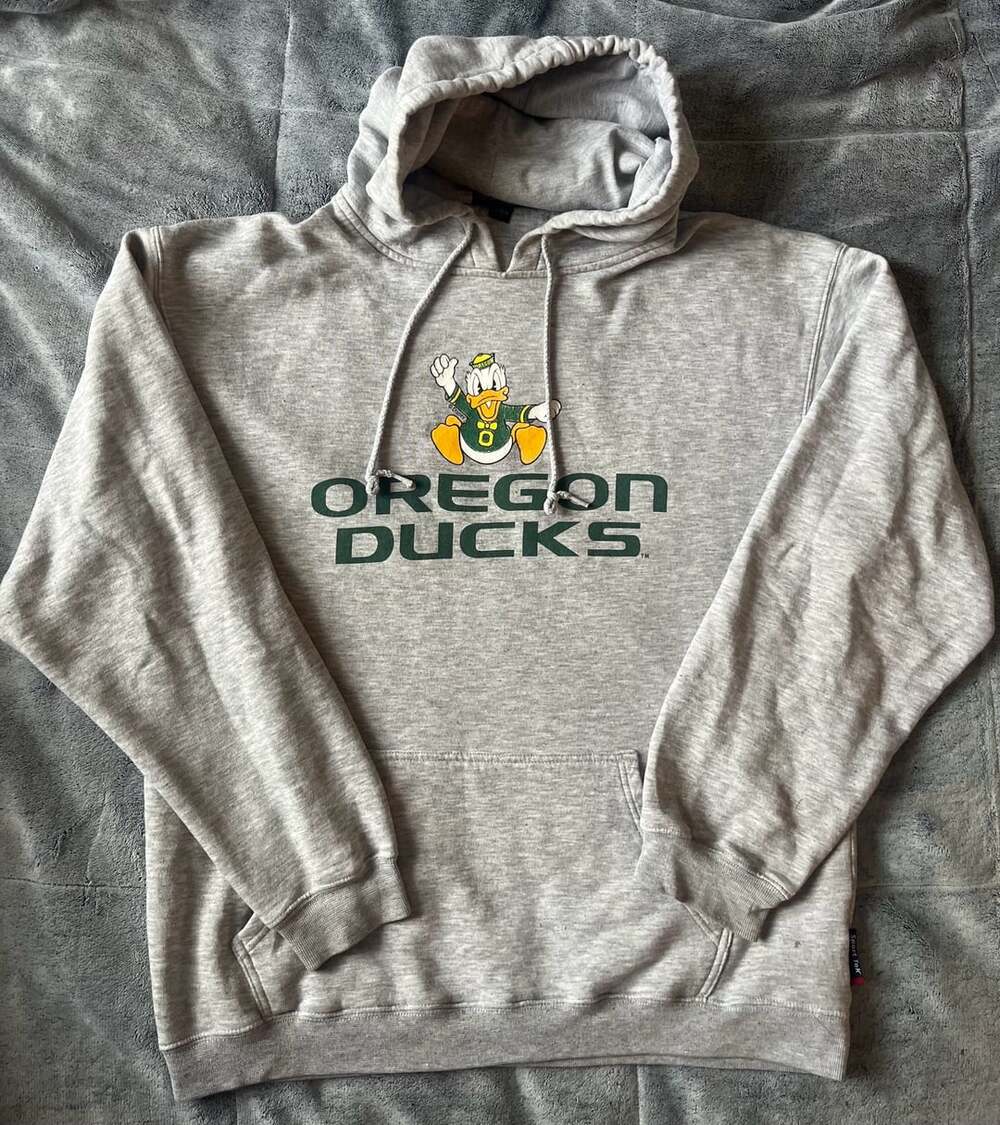 Sport-Tek Oregon Ducks Hoodie Size L Grey Donald Duck